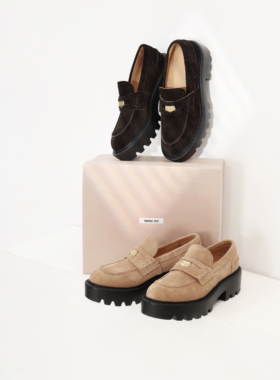 InkingPot彭姐 复古牛反绒小金币乐福鞋女鞋厚底一脚蹬小皮鞋单鞋