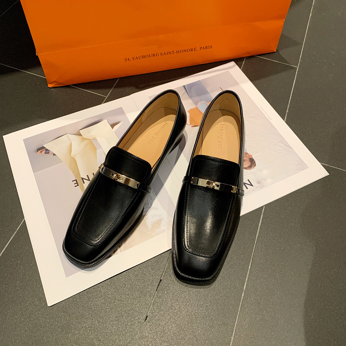 InkingPot彭姐 方头锁扣乐福鞋女一脚蹬复古单鞋小皮鞋2025春新款,女鞋,浅口单鞋,淘宝优惠券,粉丝福利购,淘宝优惠卷