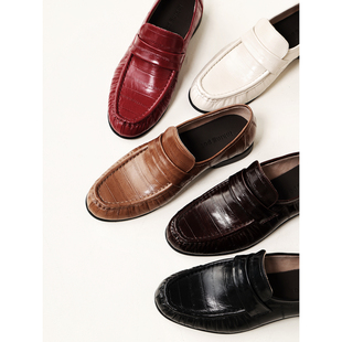 女平跟休闲单鞋 2026年 复古鳗鱼皮纹牛皮舒适乐福鞋 InkingPot彭姐