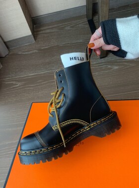 InkingPot彭姐秋冬新真皮8孔系带厚底短靴增高撞色马丁靴女机车靴