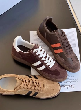 InkingPot彭姐 复古美拉德风真皮休闲德训鞋板鞋女系带圆头运动鞋