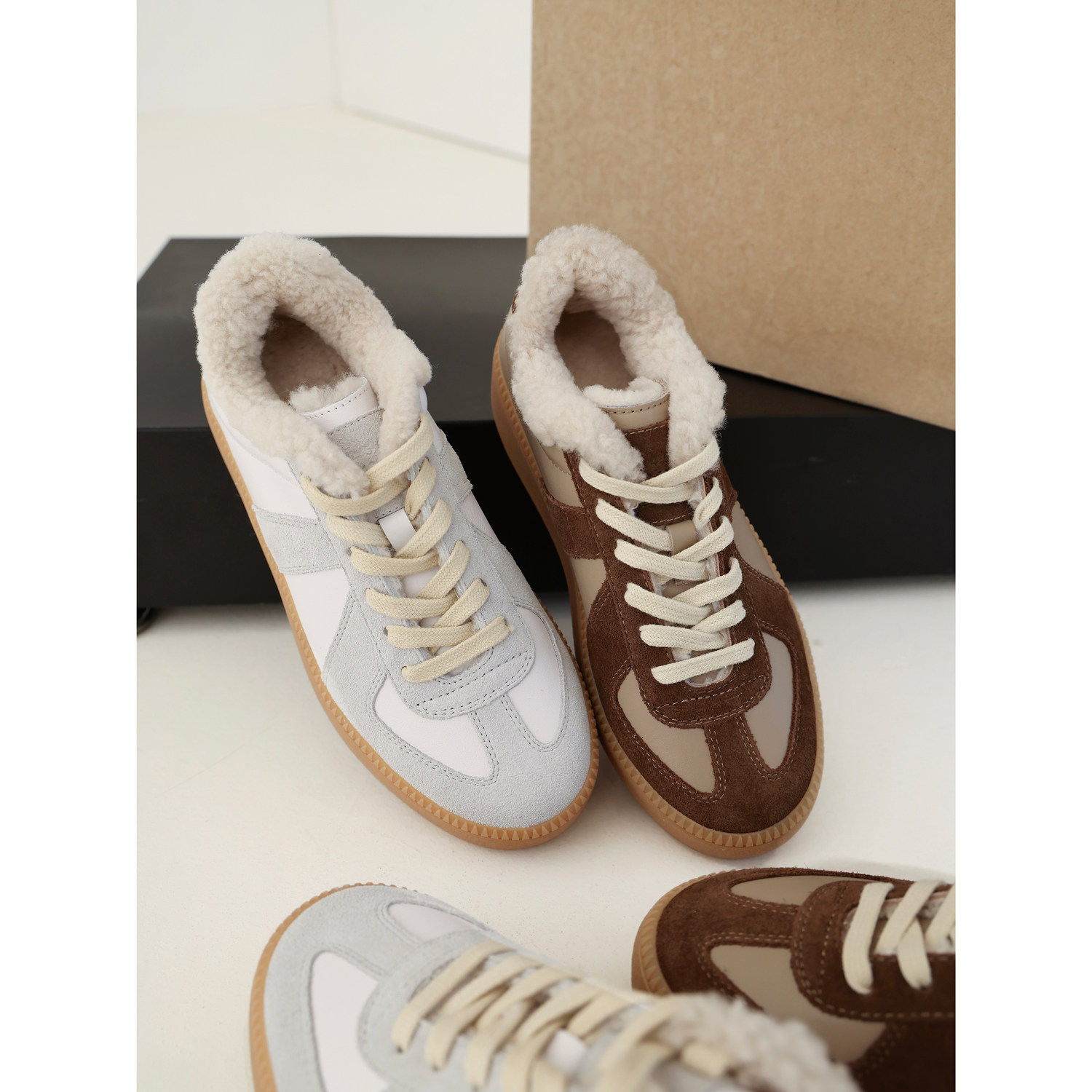 InkingPot彭姐 秋冬季厚底拼色羊皮毛一体德训鞋女真皮休闲运动鞋,女鞋,德训鞋,淘宝优惠券,粉丝福利购,淘宝优惠卷