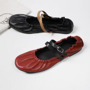 InkingPot彭姐 女一字带玛丽珍鞋 真皮软底单鞋 秋 拼色绑带芭蕾舞鞋