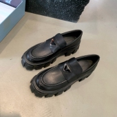 InkingPot彭姐 圆头单鞋 三角标真皮粗跟厚底乐福鞋 女小皮鞋