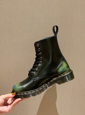 InkingPot彭姐小众擦色系带短靴真皮8孔马丁靴女机车靴厚底大头靴