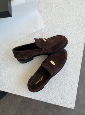 InkingPot彭姐 英伦风复古绒面小金币装饰扣乐福鞋女圆头平底皮鞋