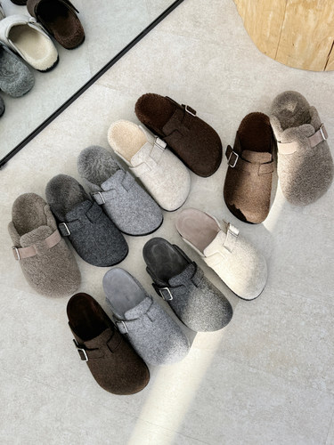 彭姐厚底百搭毛毡勃肯拖鞋女