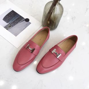 皮鞋 Inking 玫红平跟女式 乐福懒人鞋 Pot现货新款 低跟圆头真皮单鞋