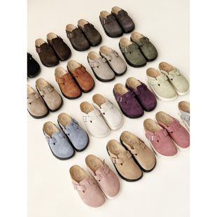 女外穿包头牛皮绒面一脚蹬穆勒鞋 厚底百搭勃肯拖鞋 InkingPot彭姐