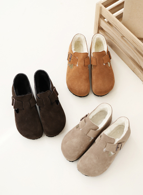 InkingPot彭姐 羊皮毛一体勃肯鞋女平底加厚毛毛保暖雪地靴女鞋冬