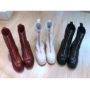 Inking Pot mới dây kéo phía trước bằng da pl2 boot cao gót sang trọng Martin bốt trẻ em - Giày ống boot đen