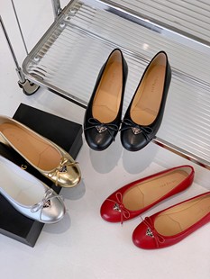 InkingPot彭姐 蝴蝶结圆头平底单鞋 三角标浅口女鞋 真皮芭蕾舞鞋