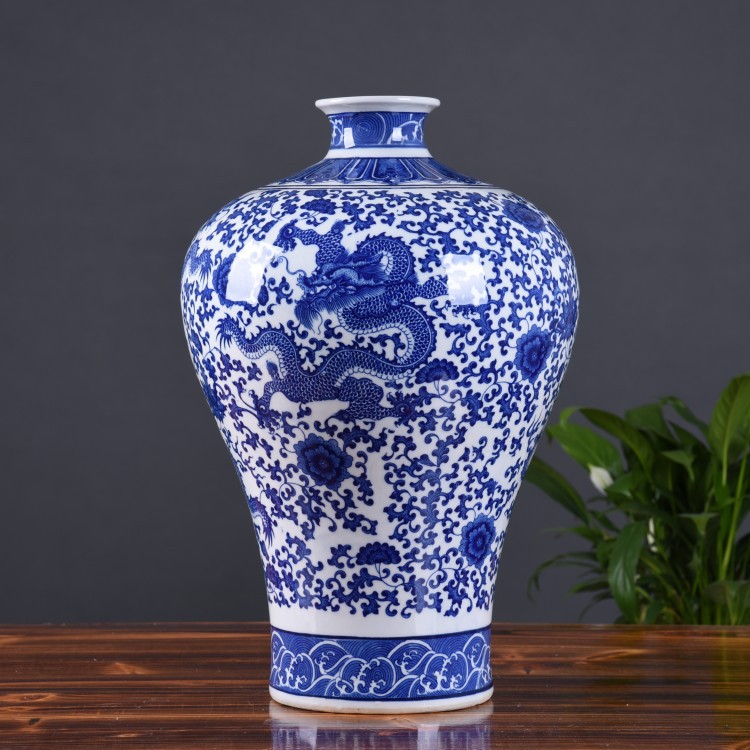 中式客厅花瓶龙纹大型摆件景德镇