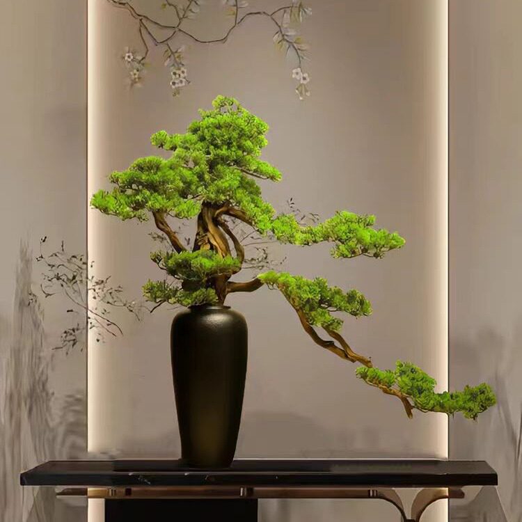 新中式仿真迎客松盆景绿植盆栽