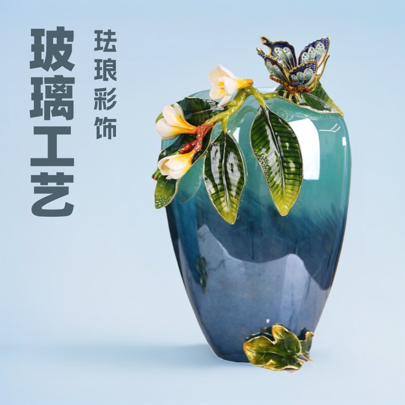 新中式玻璃工艺品珐琅彩花瓶手工