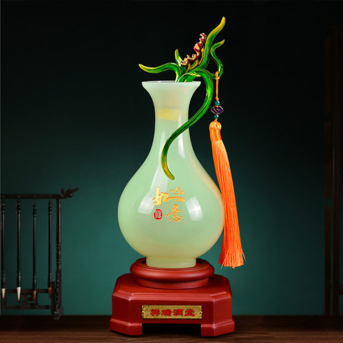琉璃玉石兰花花瓶摆件酒柜装饰品