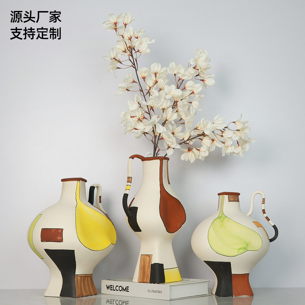 现代彩绘陶瓷花瓶干花花器民宿