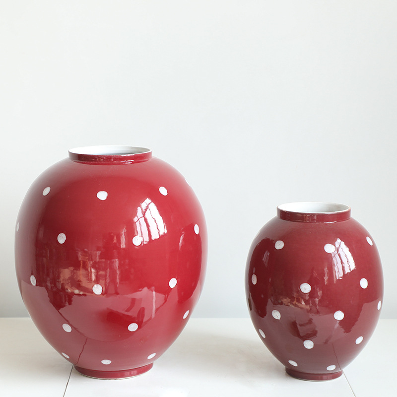 草莓宝石釉手工景德镇陶瓷插花花瓶水培花器客厅玄关摆件高级感