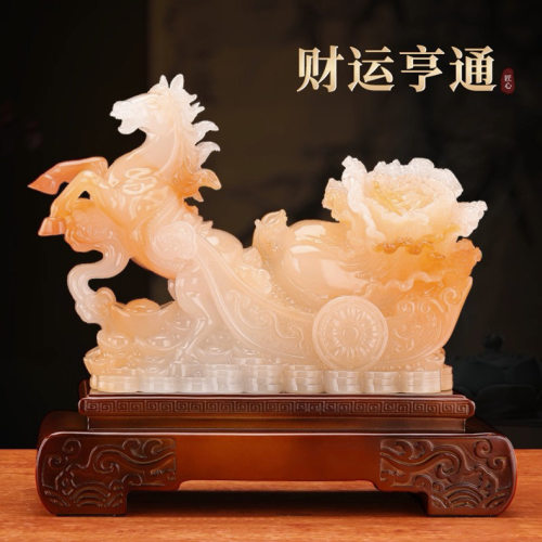 中式仿玉财源广进马摆件玉石开业