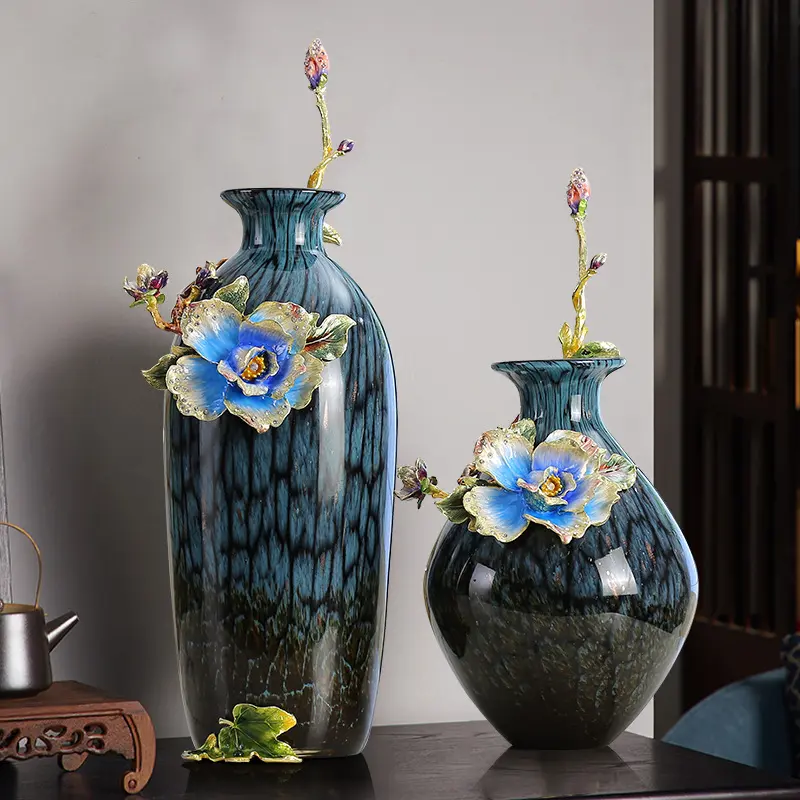 珐琅彩玻璃花瓶插花摆件玄关柜