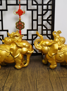 纯黄铜一对白菜葫芦大象桌面摆件