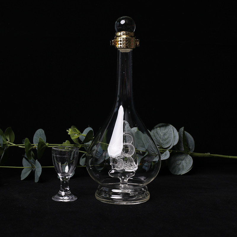 新款酒瓶一帆风顺船泡酒瓶 帆船酿酒密封罐 高硼硅玻璃摆件工艺品