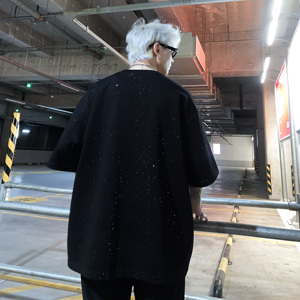 美式街潮重工满天星复古反光短袖T恤男女同款宽松休闲圆领特p28图片