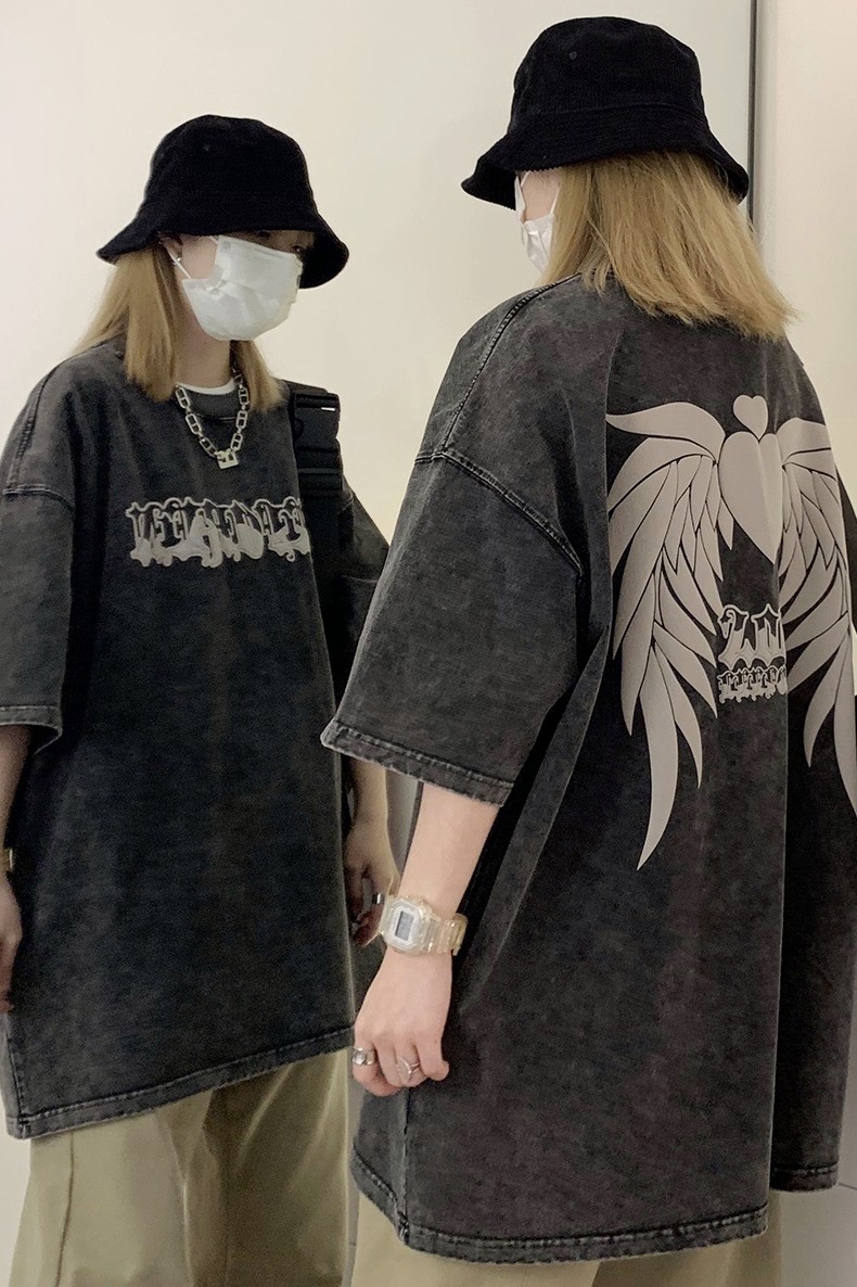 抖音品质、260克复古发泡翅膀水洗做旧纯短袖T恤TC307-T97-P43,男装T恤,电商C307