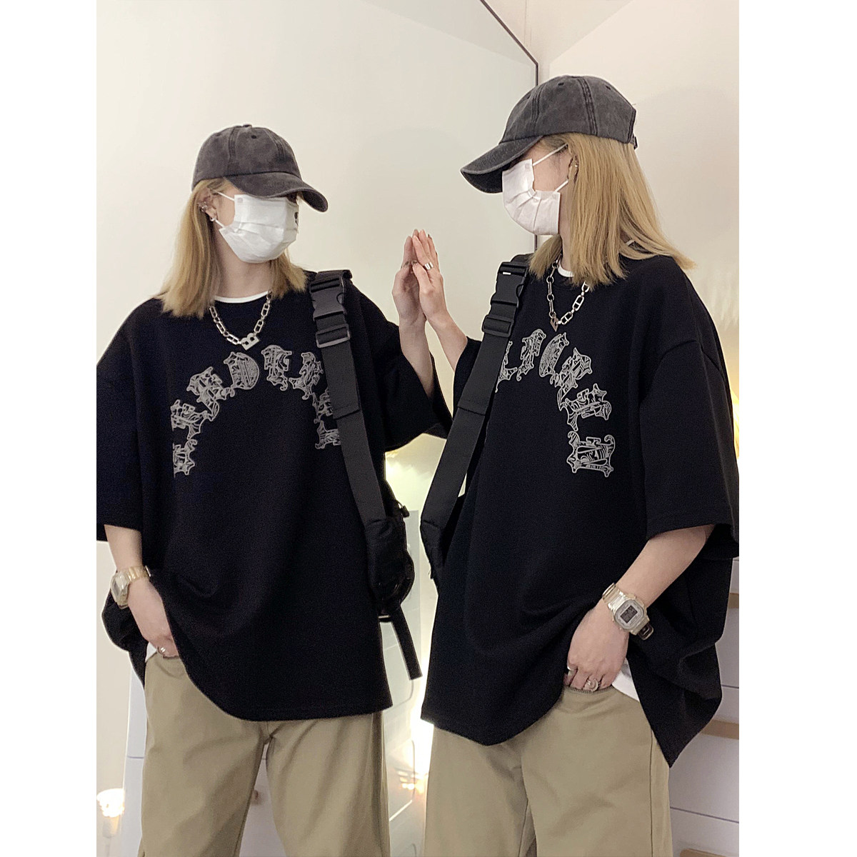 260克夏季美式复古暗黑高街风欧美印花圆领短袖T恤C307-T91-P38,男装T恤,电商C307