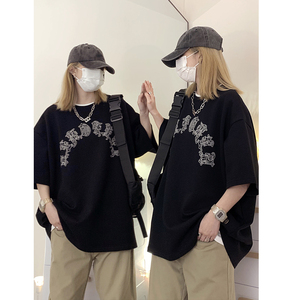 260克夏季美式复古暗黑高街风欧美印花圆领短袖T恤C307-T91-P38
