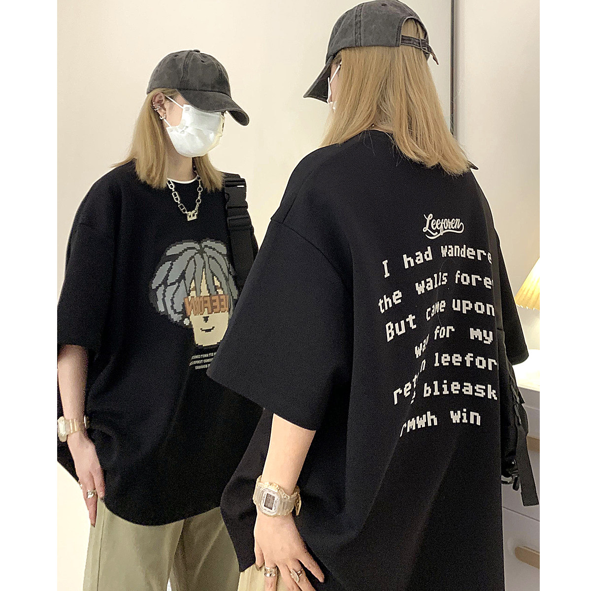 美式潮流短袖T恤男夏季宽松ins卡通印花百搭体恤C307-T98-P38图片