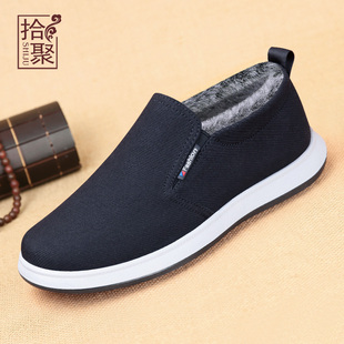 男鞋 加绒帆布鞋 软底爸爸鞋 老北京布鞋 保暖棉鞋 冬季 一脚蹬男士 男款
