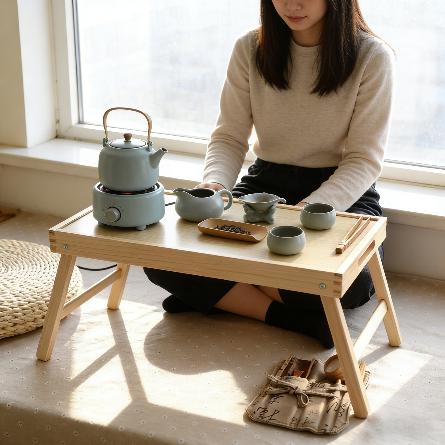 适合飘窗小桌子日式榻榻米茶桌折叠矮桌实木禅意禅学桌矮脚茶几大