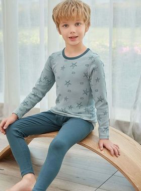 英博伦新款男童密根罗纹满花圆领内衣儿童家居服秋衣秋裤80011A