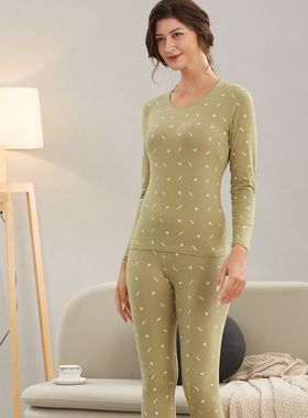 芬格兰31494女士薄款弹力棉莱卡圆领印花秋衣秋裤棉毛衫31426