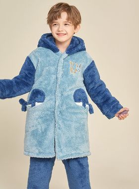 英博伦儿童睡衣冬季男童长袖长裤长毛绒中大童家居服套装20315