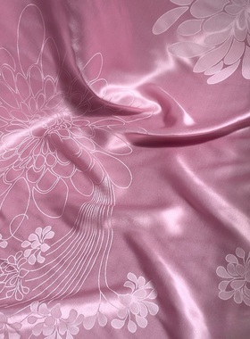 粉白色宽95CM厚度22-24姆米100%纯天然桑蚕丝丝棉色织提花缎面料