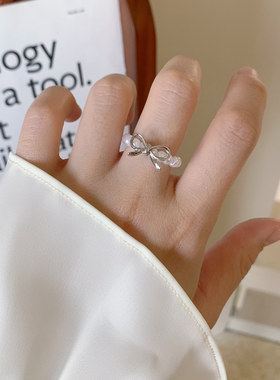 法式复古珍珠蝴蝶结戒指女