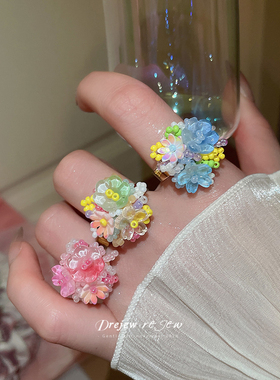 多巴胺绣球花朵戒指女款海边度假风甜美食指戒森系百搭高级感指环