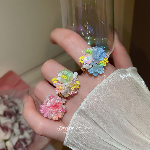 多巴胺绣球花朵戒指女款海边度假风甜美食指戒森系百搭高级感指环