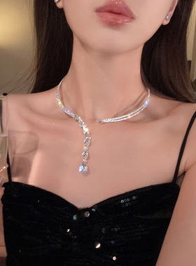 轻奢晚宴礼服锆石挂脖项圈女高级感小众辣妹风choker锁骨链配饰品