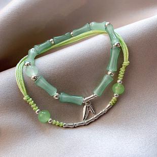 新中式翠玉竹节手链女轻奢小众精致手绳复古民族风叠戴清冷感手饰