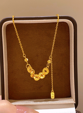 新中式碎碎冰五帝钱项链手链女复古轻奢高级感锁骨链古法小众配饰