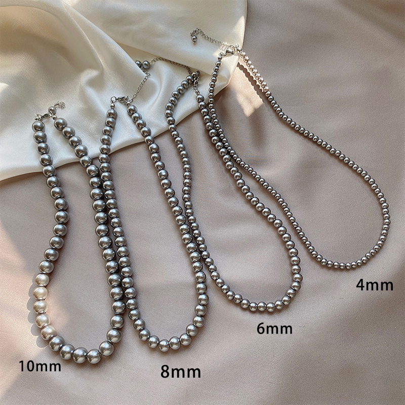 麻灰色珍珠毛衣项链女