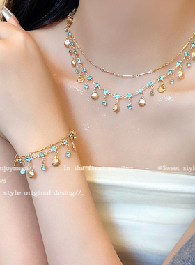 金色贝壳流苏项链女高级感裙子礼服choker锁骨链小众轻奢颈链配饰