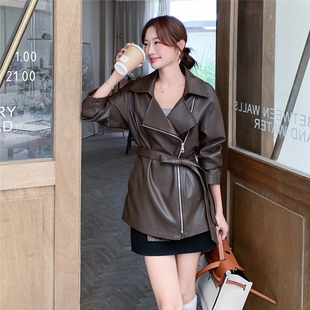 现货2025秋新款 宽松皮衣外套1536606P175K258 风衣式