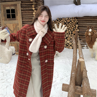 现货2025冬款 128Y2436P215K318送围脖圣诞红格子夹棉毛呢大衣