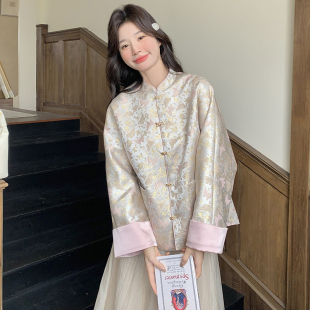 新款 外套2452P140K198 现货加色数据好金丝蝴蝶提花新中式