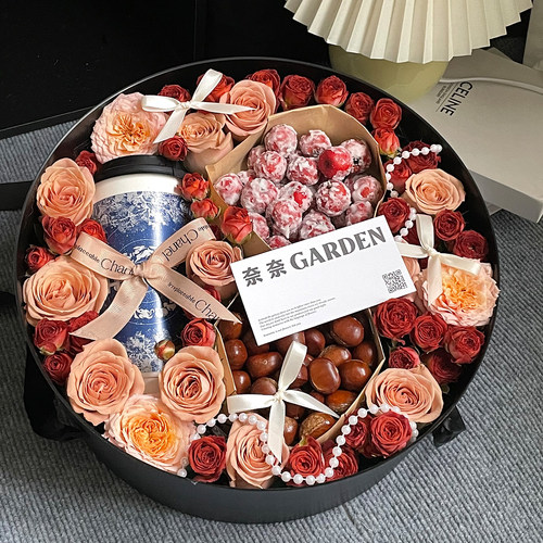 入冬四件套开窗手提圆形礼盒防水带绳鲜花盒水果包装盒空盒子资材