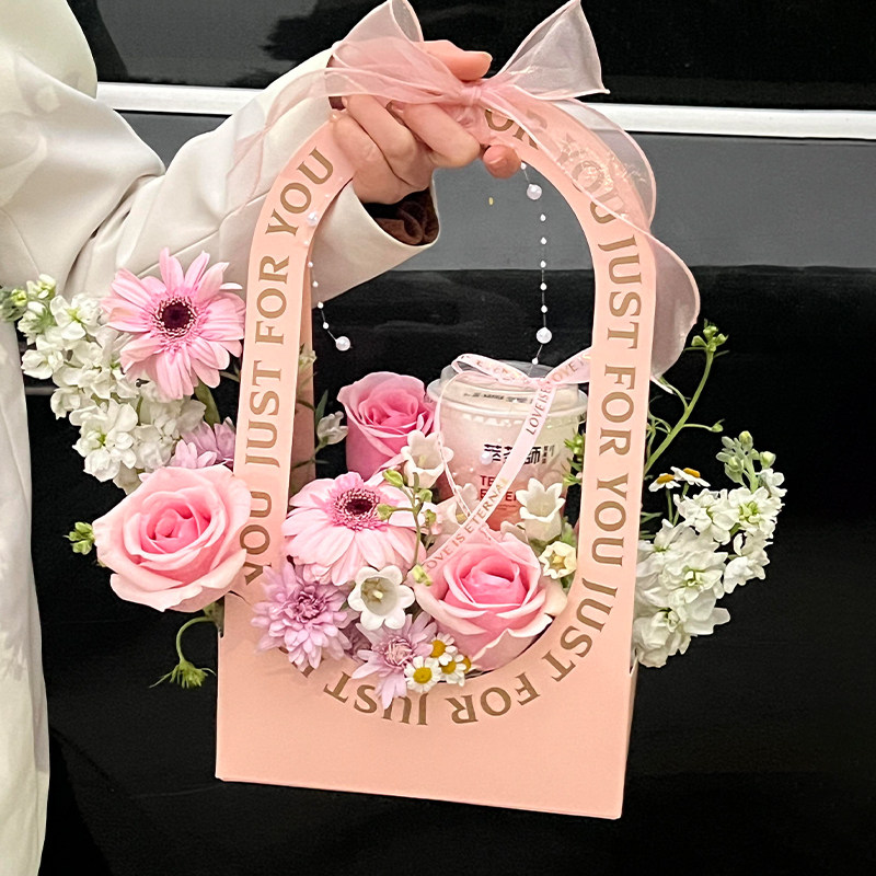 七夕情人节网红手提花盒鲜花插花束花篮鲜花包装花艺手工diy材料,鲜花速递/花卉仿真/绿植园艺,花艺包装盒,淘宝优惠券,粉丝福利购,淘宝优惠卷